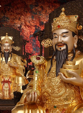 文财神爷供奉神像东来紫铜像黄铜摆件官方旗舰店开过店铺光五路招