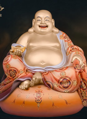 黄铜大圆满笑佛弥勒摆件寺庙家用供奉招财创意工艺品装饰京铜摆件