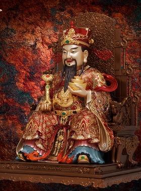 东来紫重工宝相增福财神铸造手工铜摆件家居摆件工艺黄铜装饰摆件