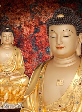 释迦摩尼神像三宝佛像如来佛祖阿弥陀佛药师佛娑婆三圣东来紫铜像