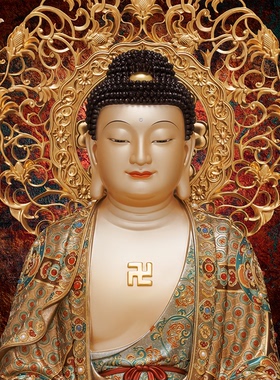 东来紫四巾繁花宝相全堂佛弥勒地藏释迦摩尼观音黄铜工艺摆件