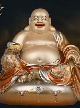 黄铜大圆满笑佛弥勒摆件寺庙家用供奉招财创意工艺品装饰京铜摆件