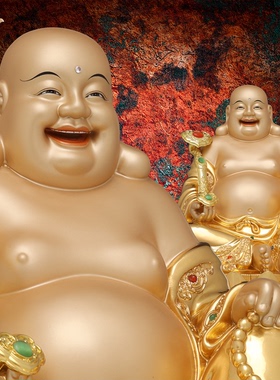 东来紫弥勒菩萨佛像京铜铜像笑佛乔迁开业黄铜家用供奉装饰摆件