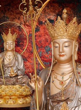 地藏王菩萨像铜像大愿佛像九华山全铜雕像京铜东来紫供奉娑婆三圣