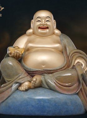 黄铜大圆满笑佛弥勒摆件寺庙家用供奉招财创意工艺品装饰京铜摆件