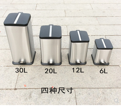 新北欧不锈钢脚踏垃圾桶创意翻盖家用厨房6L12L20L30L方形筒促 - 图0