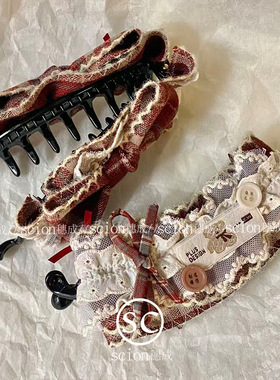 秋冬圣诞红红格纹蝴蝶结香蕉夹甜美少女小熊蕾丝花边马尾发夹发饰