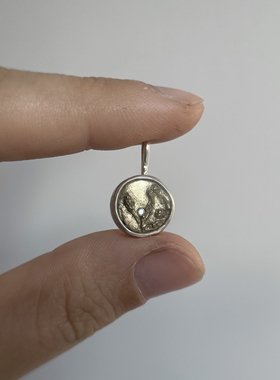 古法手工纯银包镶花草纹黄铜硬币纯银项链女吊坠