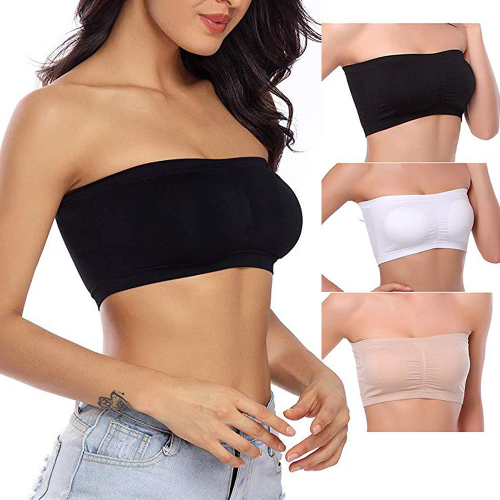 Large Size Women Strapless Bralette Non-Padded Tube Top Bra - 图0