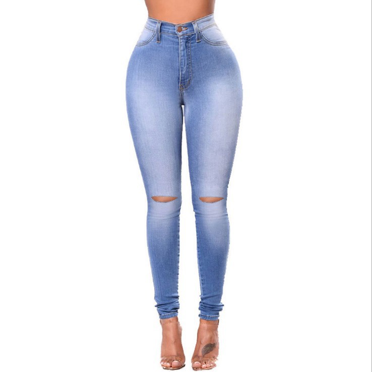 fashion elastic ripped jeans women ladies pants trousers女裤-图3