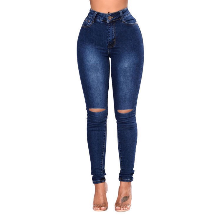 fashion elastic ripped jeans women ladies pants trousers女裤-图1