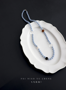 奶油蓝串珠毛衣链高级感小众