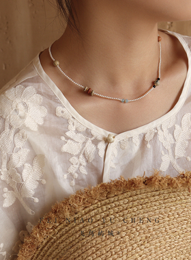 配色中式温柔天然石项链游园惊梦