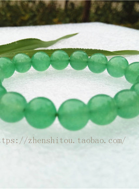 天然原色保健手串绿东陵玉石