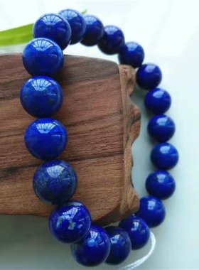 原矿保真天然青金石手链单圈圆珠