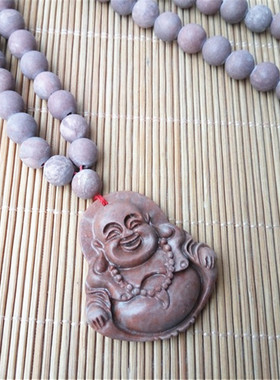 红砭石笑面弥勒佛吊坠项链