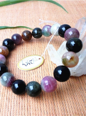 巴西天然彩碧玺手链12MM单圈