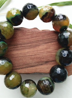 真品天然黄绿黑玛瑙刻面手链多彩