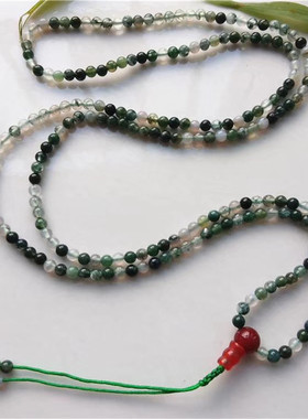 216颗天然水草玛瑙多圈佛珠手链