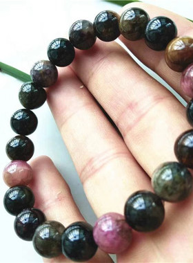 宝石红黄黑绿天然碧玺手链圆珠