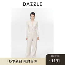 DAZZLE ground vegan white sweaters cardigan 2023 Winter new turn collar knit cardigan with blouse