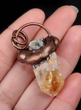 【茜茜珠饰】天然紫水晶石复古吊坠白黄蓝水晶欧美复古项链 四色