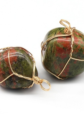 【茜茜珠饰】天然绕丝不规则吊坠水晶玛瑙玉石绿东陵紫水晶 13色