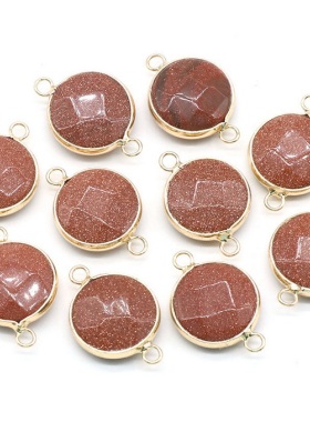 【茜茜珠饰】圆形切面吊坠包边双吊天然水晶扁圆吊坠diy手链 15色