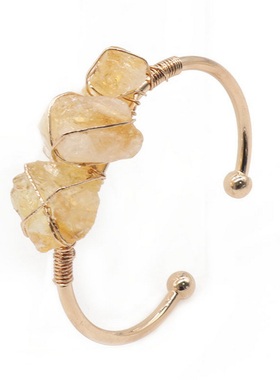 【茜茜珠饰】天然紫水晶 黄水晶原石混色石绕丝开口手镯 三色