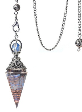 【茜茜珠饰】古银色水晶半宝石七彩碎石树脂灵摆六角锥吊坠 17色