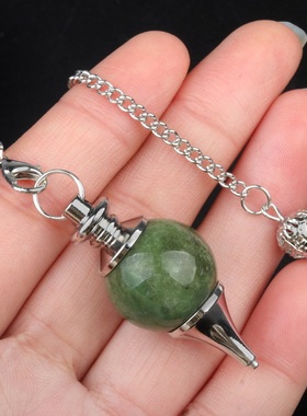 【茜茜珠饰】天然水晶玛瑙半宝石圆球灵摆吊坠可拆卸挂链 12色