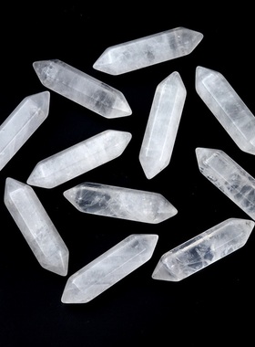 【茜茜珠饰】双尖六角柱吊坠天然水晶石打孔六棱柱DIY项链 14色