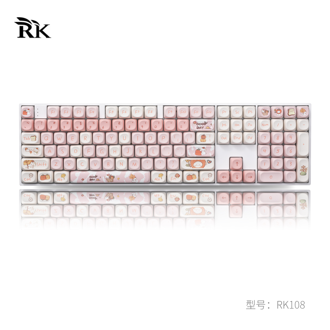 RK108机械键盘单模有线RGB灯光静音水蜜桃轴麻将音酒红轴女生可爱 - 图0