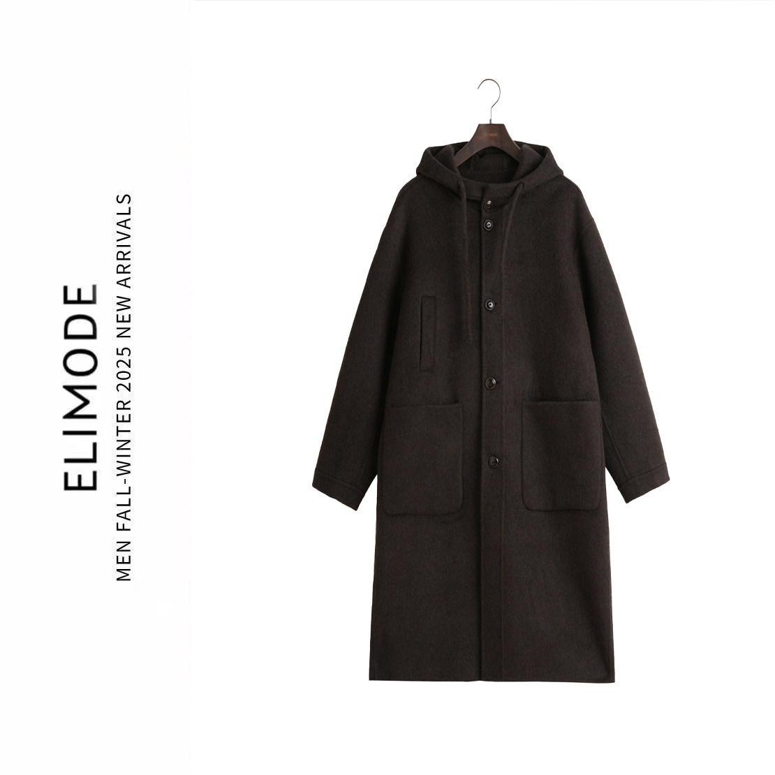 ELI【冬序】冬季绵羊毛混纺慵懒感麋鹿棕连帽中长款双面毛呢大衣,淘宝优惠券,粉丝福利购,淘宝优惠卷
