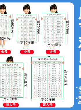 儿童汉字笔画名称表自粘墙贴