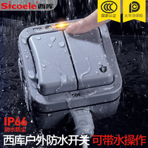 Indoor and outdoor double open waterproof switch outdoor garden bathroom worksite Single double control with indicator light Ming clothing Rain-proof IP66