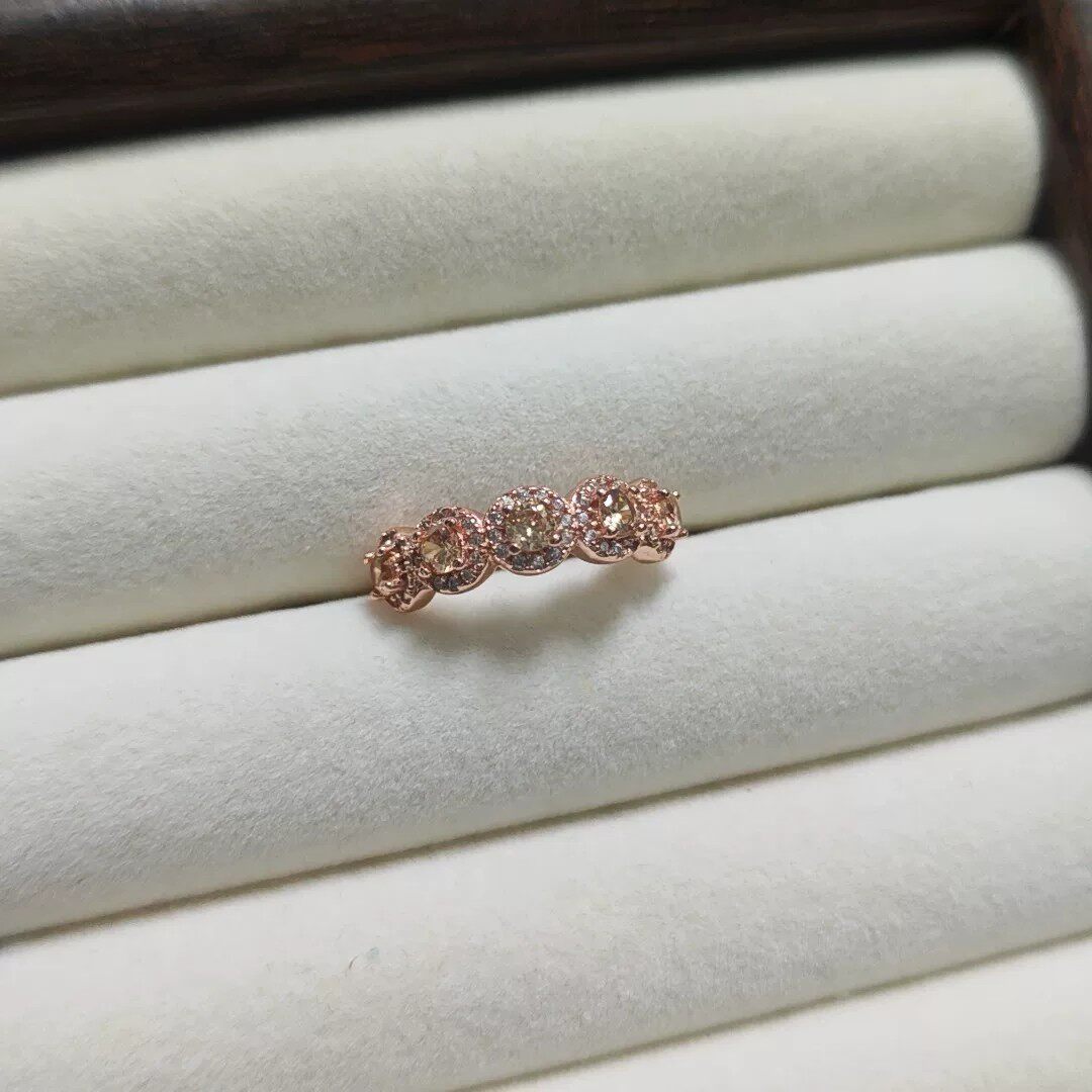 Yellow diamond surrounded 925 silver ring rose gold