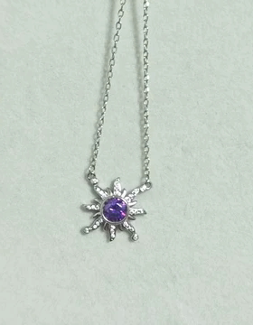 天然紫水晶项链s925银镶嵌阳花项链小众设计感锁骨链套链百搭项链