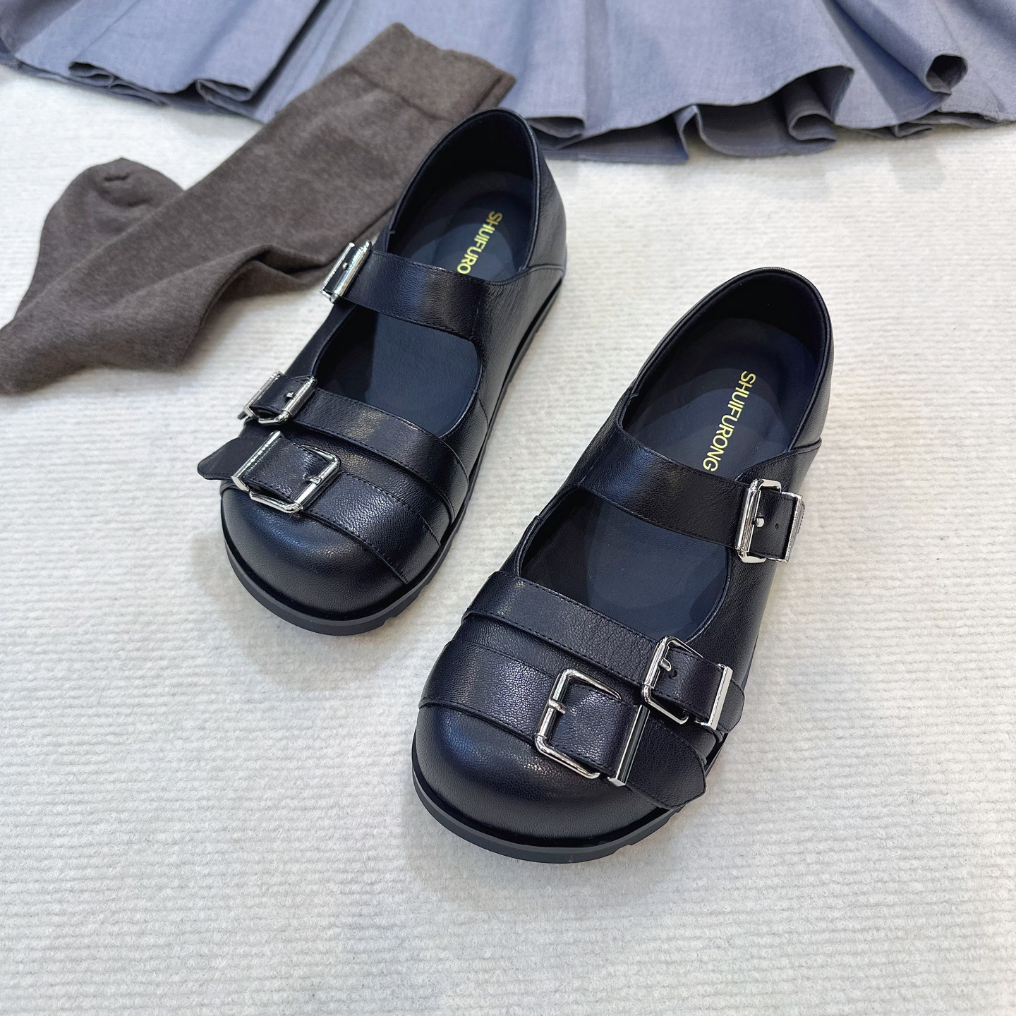 2026春新款女鞋羊皮大头平底复古豹纹玛丽珍鞋双扣带内增高单鞋潮,淘宝优惠券,粉丝福利购,淘宝优惠卷