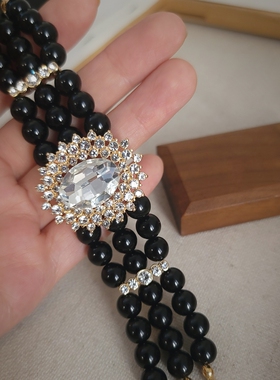 水晶镶钻多排珍珠女项链