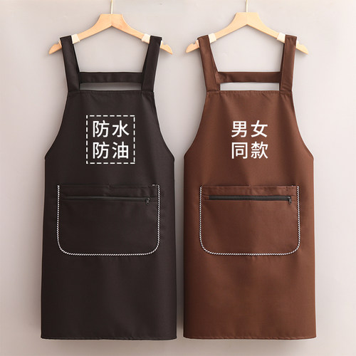 纯色定制围裙印字logo家用厨房防水防油餐饮广告上班时尚男女围腰 - 图0