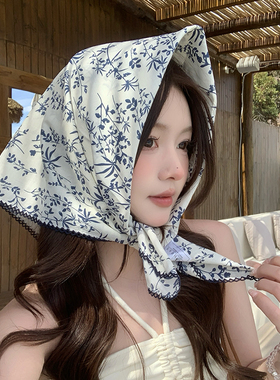 复古碎花文艺棉纱小方巾
