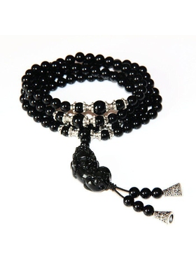 金玛瑙黑曜石貔貅108颗，藏银手链，男女，手串