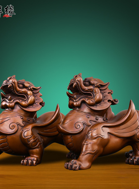 紫铜貔貅摆件一对纯铜天禄皮丘客厅招财聚财办公室玄关酒柜礼品