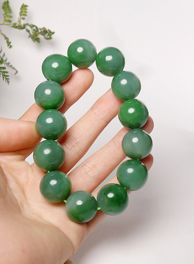 和田玉碧玉菠菜绿油润圆珠手串