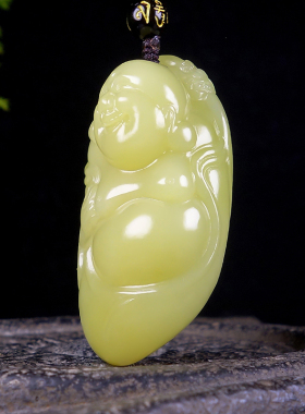 李林霏和田玉黄玉鸡油黄佛把件