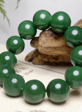 正品和田玉老坑碧玉圆珠手串
