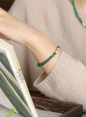 天然绿草莓晶项链女珍珠水晶手串