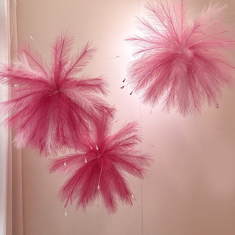 结婚布置婚房装饰粉色高级感生日晨袍拍照背景芦苇烟花悬挂孔雀草,淘宝优惠券,粉丝福利购,淘宝优惠卷