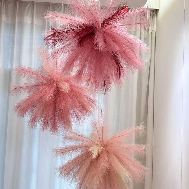 结婚布置婚房装饰粉色高级感生日晨袍拍照背景芦苇烟花悬挂孔雀草,淘宝优惠券,粉丝福利购,淘宝优惠卷